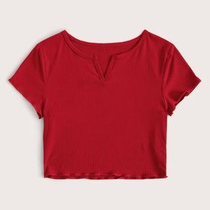 Notch Neck Lettuce Trim Crop Top